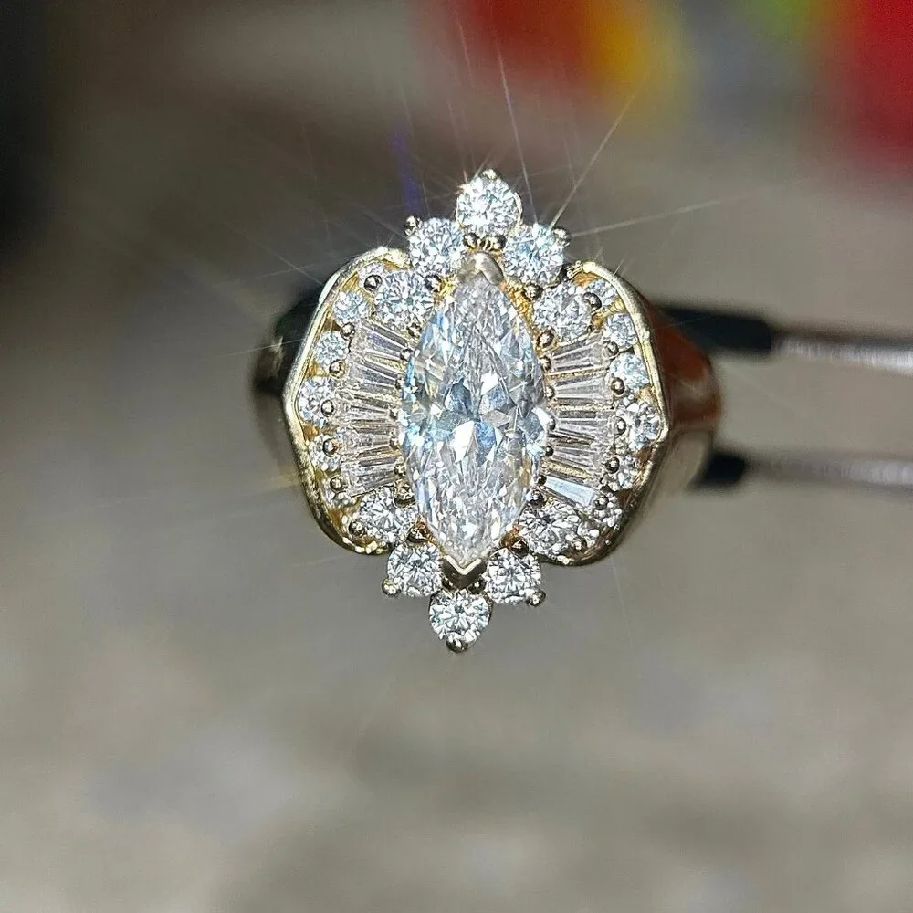 925 Gold Vermeil Large Marquis Cut‎ Center Gem Ring